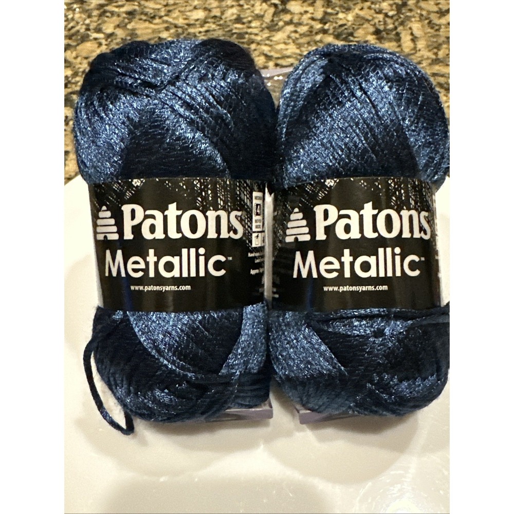 Patons Metallic Yarn Blue Steel #95135 Knit Crochet Craft New 2 Skeins